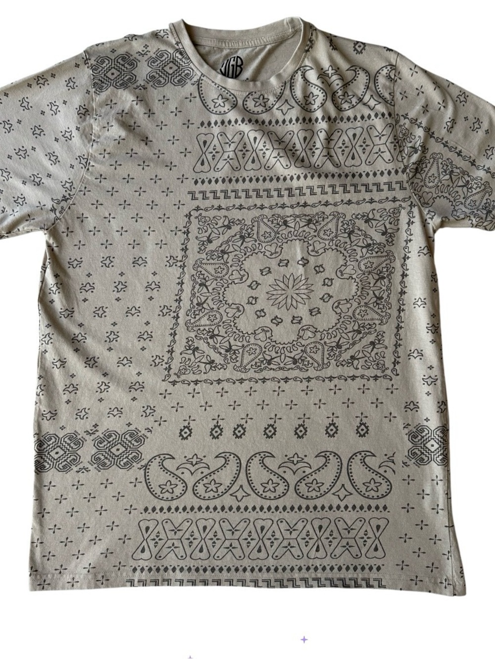 Vintage genes black Men's L Short-Sleeve Bandana Print Tee Beige short sleeves